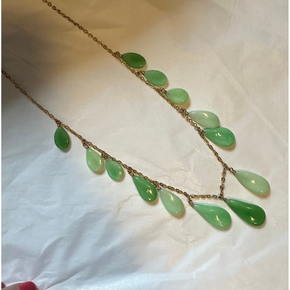 Vintage Trifari Necklace Jade Glass Dangles
